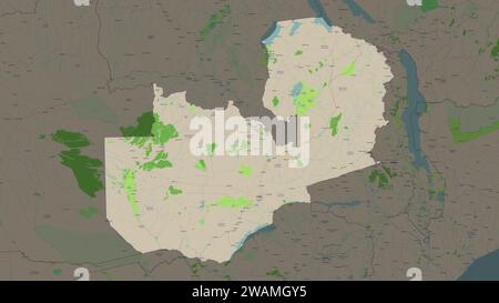 Zambia highlighted on a topographic, OSM France style map Stock Photo