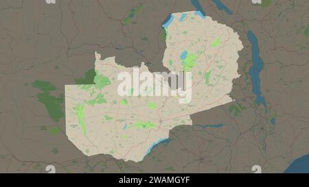 Zambia highlighted on a topographic, OSM Germany style map Stock Photo