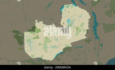 Zambia highlighted on a topographic, OSM Humanitarian style map Stock Photo