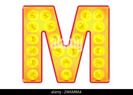 Light bulb letter M, glowing retro font. 3D rendering isolated on white background Stock Photo