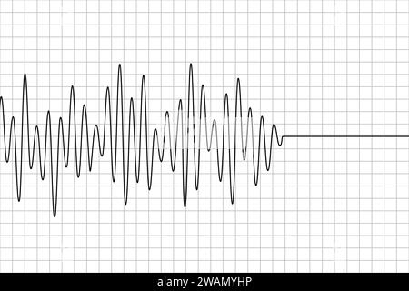 Polygraph wave line on graph paper. Black earthquake pattern isolated on white background. Seismograph icon. Detector lie. Richter scale. Seismometer Stock Vector