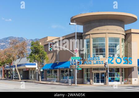 Ross Dress For Less store shown on South Lake Ave in the City of Pasadena. The San Gabriel Mountains are in the background. Stock Photo