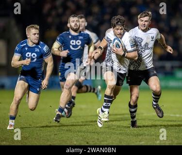 5th January 2024; Salford Community Stadium, Salford, Lancashire, England; Gallagher Premiership Rugby, Sale Sharks versus Bristol Bears; Benhard Janse Van Rensburg of Bristol Bears runs with the ball Stock Photo