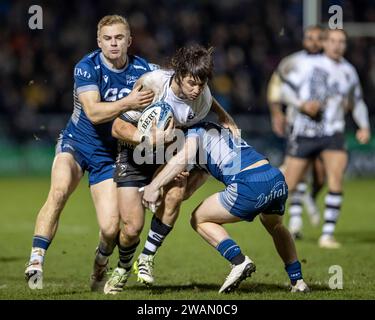 5th January 2024; Salford Community Stadium, Salford, Lancashire, England; Gallagher Premiership Rugby, Sale Sharks versus Bristol Bears; Benhard Janse Van Rensburg of Bristol Bears is tackled Stock Photo