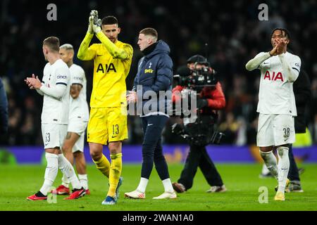 Tottenham Hotspur goalkeeper Guglielmo Vicario after the final whistle during the Tottenham Hotspur FC v Burnley FC Emirates FA Cup 3rd Round match at Tottenham Hotspur Stadium, London, England, United Kingdom on 5 January 2024 Credit: Every Second Media/Alamy Live News Stock Photo