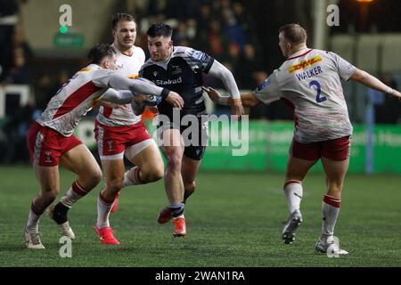 Newcastle, UK. 05th Jan, 2024. Jordan Holgate of Newcastle Falcons in action during the Gallagher Premiership match between Newcastle Falcons and Harlequins at Kingston Park, Newcastle on Friday 5th January 2024. (Photo: Chris Lishman | MI News) Credit: MI News & Sport /Alamy Live News Stock Photo