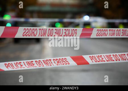 London, UK. 3rd Dec, 2023. Police tapes at a crime scene in London. (Credit Image: © Steve Taylor/SOPA Images via ZUMA Press Wire) EDITORIAL USAGE ONLY! Not for Commercial USAGE! Stock Photo