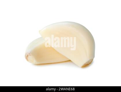Peeled garlic cloves in stack are isolated on white background with clipping path Stock Photo