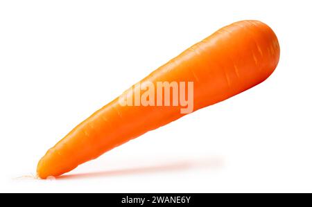 Fresh beautiful orange carrot vegetable is isolated on white background with clipping path. Stock Photo