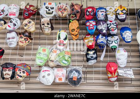 Merida Mexico,centro historico central historic district,Halloween masks luchadores wrestling,store business shop merchant market marketplace,selling Stock Photo