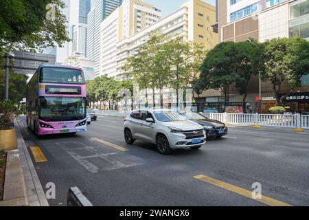 SHENZHEN, CHINA - NOVEMBER 20, 2019: street level view of Shenzhen in the daytime. Stock Photo