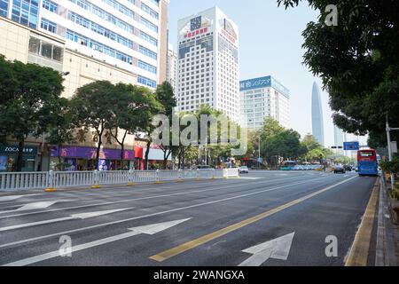 SHENZHEN, CHINA - NOVEMBER 20, 2019: street level view of Shenzhen in the daytime. Stock Photo