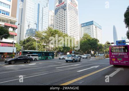 SHENZHEN, CHINA - NOVEMBER 20, 2019: street level view of Shenzhen in the daytime. Stock Photo