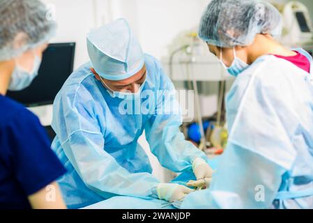 Professional quality medicine. Doctor processing surgery, close-up view Stock Photo