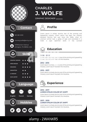 Professional Resume CV template. Resume Cover Letter Template CV with Photo Curriculum vitae template. Stock Vector