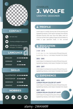 Professional Resume CV template. Resume Cover Letter Template CV with Photo Curriculum vitae template. Stock Vector