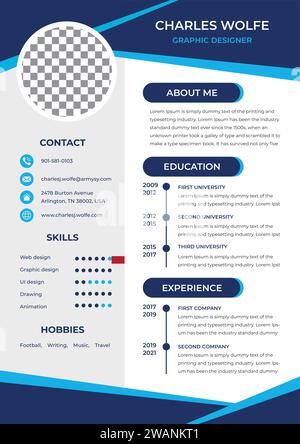 Professional Resume CV template. Resume Cover Letter Template CV with Photo Curriculum vitae template. Stock Vector