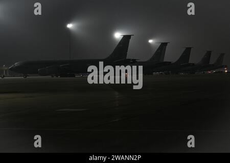 January 3, 2024 - Selfridge Air National Guard Bas, Michigan, USA - KC-135T Stratotankers from the 127th Air Refueling Group ''Stand Ready'' at Selfridge Air National Guard Base, Michigan on Jan. 3, 2024. The KC-135T Stratotanker provides aerial refueling capability to nearly every aircraft in the U.S. military inventory, making it the vital force multiplier in global air power. (Photo: Tom Demerly) (Credit Image: © U.S. National Guard/ZUMA Press Wire) EDITORIAL USAGE ONLY! Not for Commercial USAGE! Stock Photo