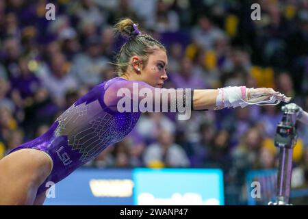 January 05, 2024: LSU's Alexis Jeffrey competes on the bars during NCAA ...