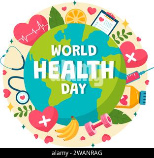 7th April World Health Day, World map with mask square banner vector ...