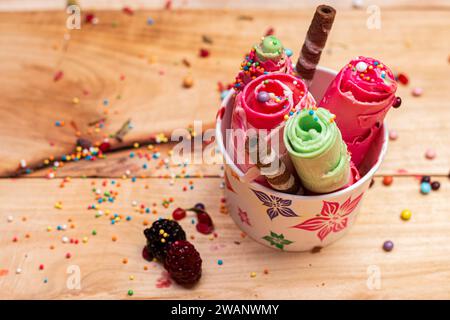 Acai with sweets and chocolate, Delicious dessert Stock Photo