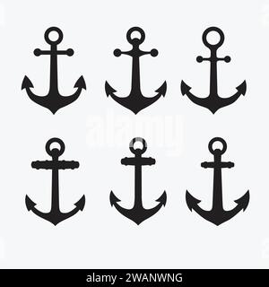 Anchor vector set. simple anchor shape illustration, editable elements Stock Vector