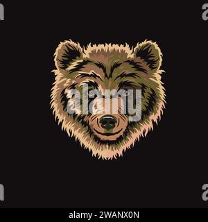 Grizzly brown bear head, Colorful Bear head logo, bear head animal vector mascot. Stock Vector