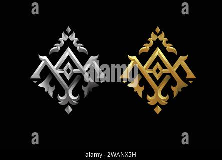 letter AM or MA illustration with highlight and shadow color monogram vector logo template in classic style, letter AM,MA Wedding Monogram vector Stock Vector
