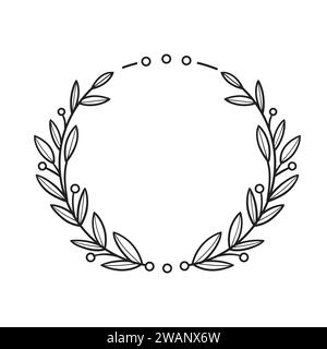 Vector isolated floral frame line art illustration, Flourish circle frame. Flower corner wreath for wedding card. Stock Vector