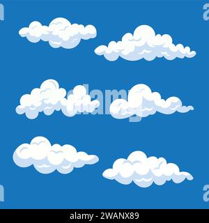 Cartoon Clouds Set vector cloud isolated on blue sky. Collection of clouds for web site Stock Vector