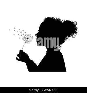 Silhouette of a young girl blowing dandelion vector illustration Stock Vector