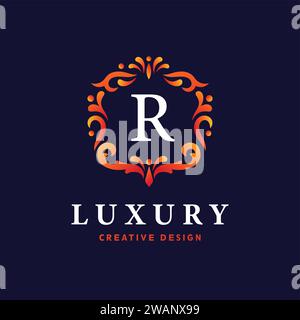Gold badge initial letter R logo luxury calligraphic vector image, R Letter With Golden Shine On Classy Badge Design Stock Vector