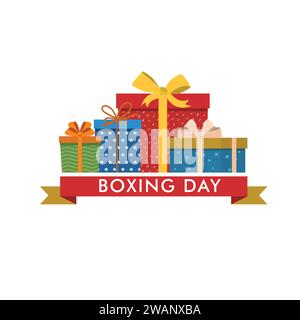 Vector graphic of boxing day celebration, Presents and packages with ribbons and bows Stock Vector