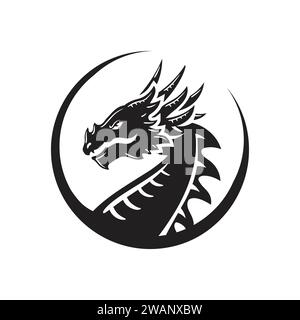 dragon head circle isolated on white background logo vector Stock Vector