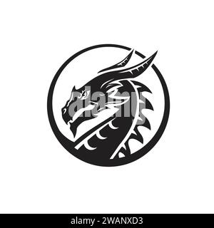 dragon head circle isolated on white background logo vector Stock Vector
