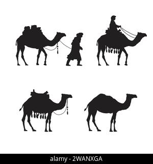 collection of camels Silhouettes isolated on white background. Stock Vector