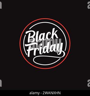 Black Friday text with Handwritten lettering vector design in circle shape Stock Vector