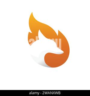 Creative fire fox logo design, fox head silhouette with burning flame background Stock Vector