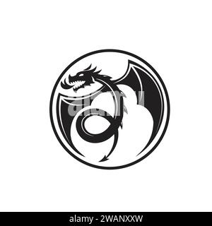 dragon head circle isolated on white background logo vector Stock Vector