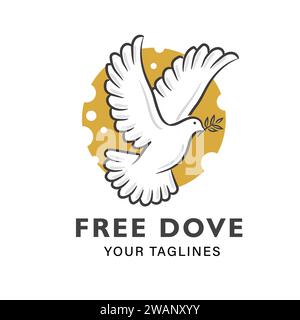 Abstract flying white dove vector illustration, dove cartoon hand drawn vector illustration Stock Vector