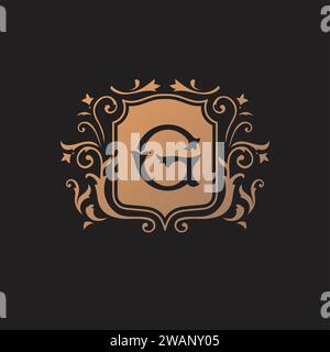 vintage initial letter G with floral decorative frame, luxury golden color vector illustration Stock Vector