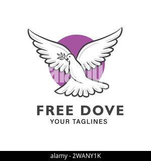 Abstract flying white dove vector illustration, dove cartoon hand drawn vector illustration Stock Vector