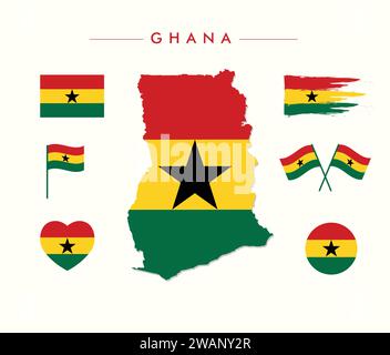 Ghana flag and Map Vector collection Stock Vector