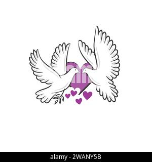Abstract flying white dove vector illustration, peace and love dove cartoon hand drawn vector illustration Stock Vector