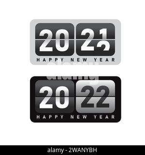 Happy New Year 2021 mechanical flip clock design in the process of the flip. Happy New Year 2021 card. Mechanical timetable in movement Stock Vector