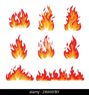 fire flames flat collection Vector illustration Stock Vector