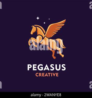 Pegasus logo with golden color vector, Standing Gold Horse Logo Vector Stock Vector
