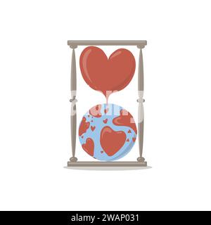 Hourglass with heart and globe vector illustration Stock Vector