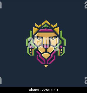 colorful lion geometric tech vector illustration Stock Vector