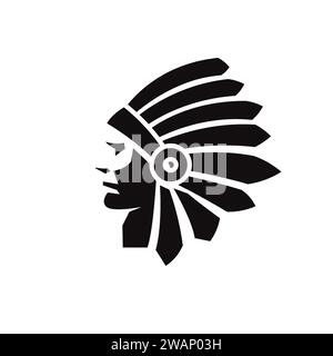 simple indian chief head silhouette vector illustration. Silhouette Native American Indian Chief Stock Vector